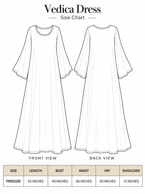 Vedica Dress free size size chart, women's white om print cotton maxi measurements