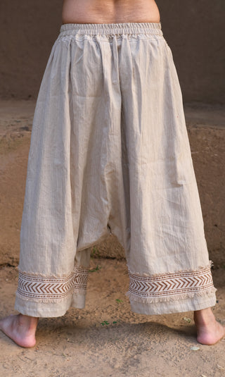 Beige Yogi Palazzo Pants, back view close up of the gathered waistband