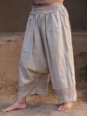 Beige Yogi Palazzo Pants, side close up of the elastic waist and ankle trim