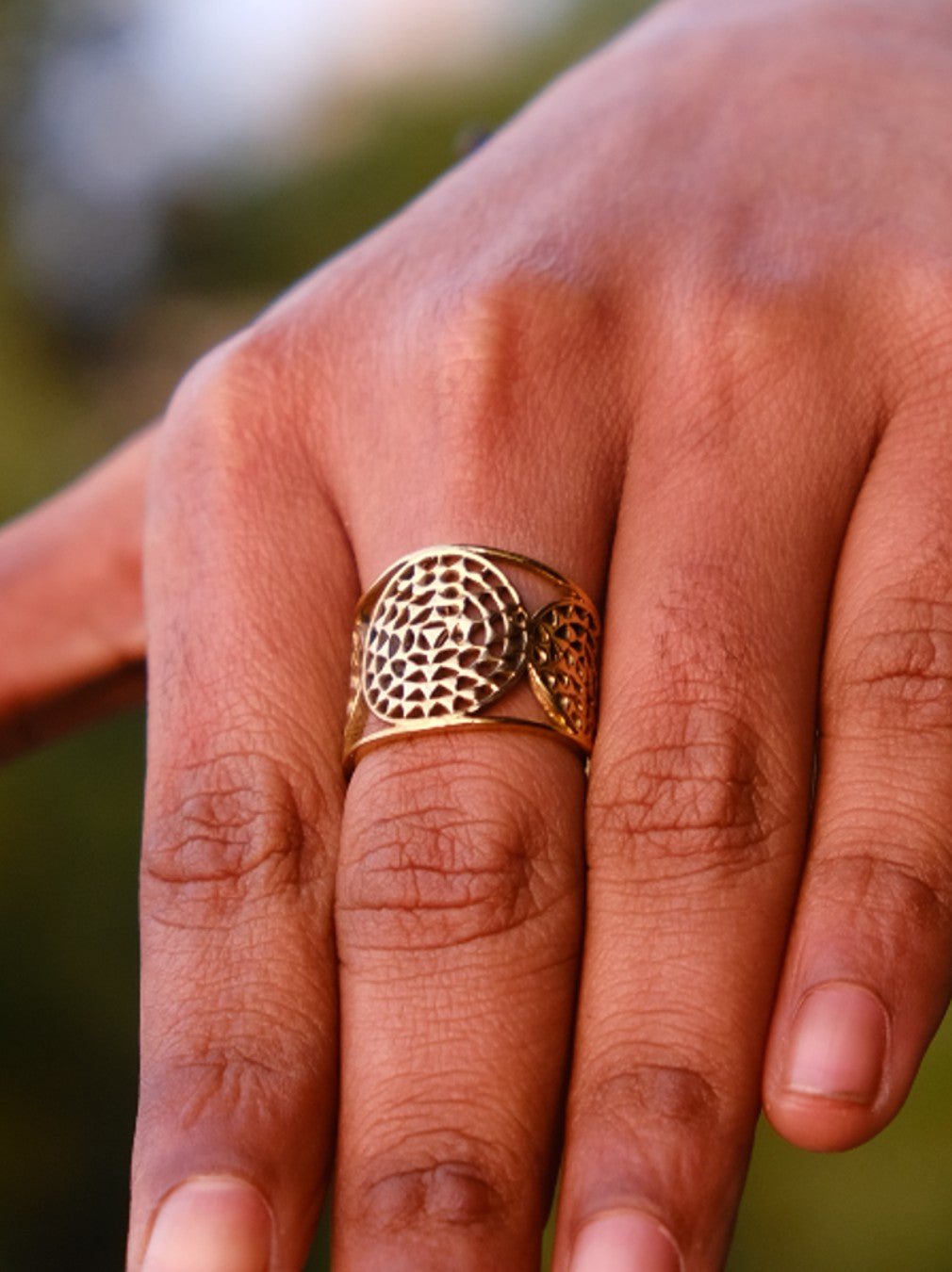Buy Sri Yantra Ring Gold Plated 14k Triangles Sacred Geometry Flower of  Life Yoga Jewelry (6) Online at desertcartINDIA